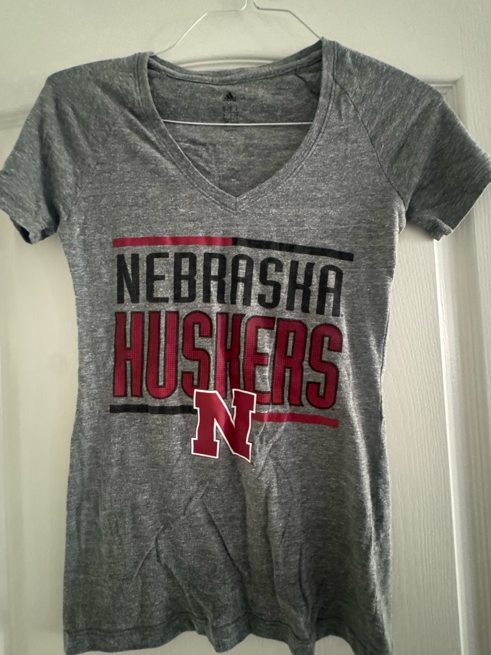Nebraska Huskers Gray V-Neck Tee Adidas